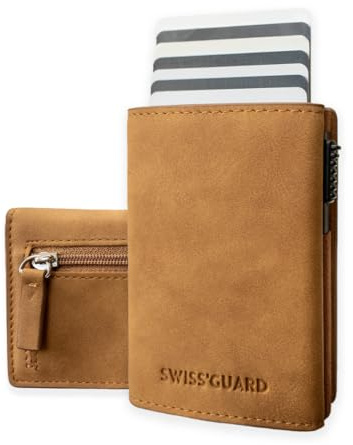 Slim Wallet mit Münzfach & RFID-Schutz - 100% Echtleder - Premium Kreditkartenetui - Kartenetui - Card Holder - Slim Wallet mit Scheinfach - Portmonnaie - Geldbörse - Unisex - Braun(Braun)