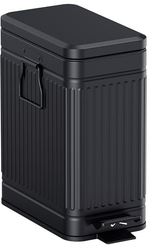 GibHerz Small Trash Can with Lid Soft Close-10L/2.6 Gal Stainless Steel Outdoor Dog Poop Garbage Can-Metal Waste Bins with Pedal for Bathroom Bedroom Office-Black