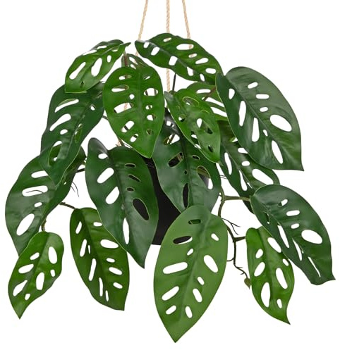 Arborus Konstgjorda hängväxter 56 cm monstera, konstgjord växt, hängande konstgjorda hängande växter som äkta i kruka, hängande, konstgjorda monstera för vardagsrum, badrum, kontor, hotell, dekoration