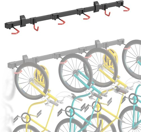 Mimoke Support mural vertical pour vélo, convient pour tous les vélos, crochets réglables, solution d'organisation pour la maison et le garage (pour 4 vélos, 2 crochets pour casque)