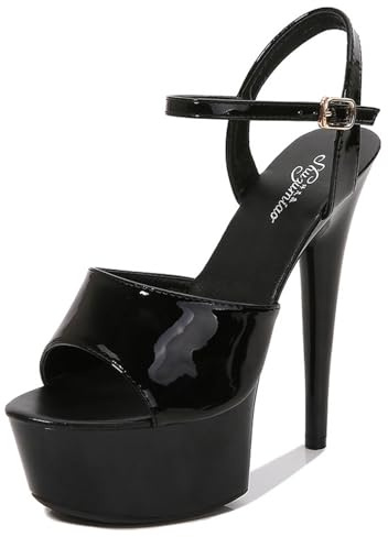 Generisch Max Sandales à talons hauts pour femmes Chaussures de fête Chaussures à talons chunky Mode Chaussures neuves pour femmes (Noir, 42)