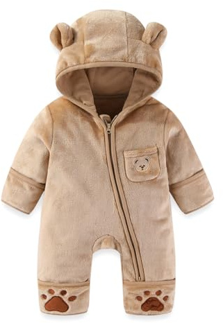 WYTbaby Baby Romper One Piece Cute Bear Hoodie Jumpsuit Newborn Infant Spring Fall Bodysuit Winter Outfits for Boys Girls 0-3 Months