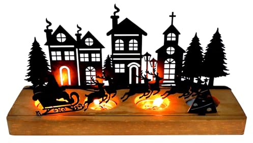 Joxessaien Advent Kerzenhalter Holz Metall, Teelichthalter Weihnachten Adventskranz Kerzentablett, Kerzenständer mit Weihnachtsmann & 6 Rentieren, Adventsgesteck Tischdeko Weihnachtsdeko