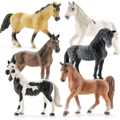 THINKBAY 6PCS 6 Large Horse Figurines Animal Toys for Kids, Realistic Plastic Farm Animal Figurines Toys for Toddlers, Horse Party Favors Birthday Gift Cake Toppers for Boys Girls