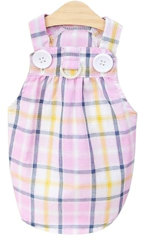 Chien Vêtements Chien Robe Plaid Vêtements pour Animaux De Compagnie Mignon Tissu Coton Bandoulière Robe pour Usage Quotidien Décoration De Vacances Doux Respirant Confortable (Rose)