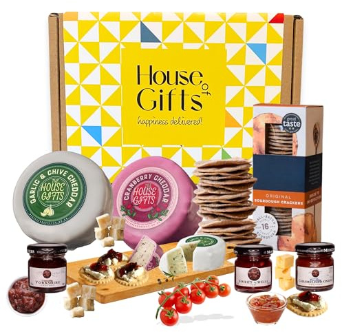 Luxury Cheese, Chutney And Cracker Gift Box Hamper With Creamy Truckles, Chutney Preserves, Savoury Biscuits – Cheese Board Ready,6x Gourmet Festive Treats, Sharing Platter | Christmas Delight