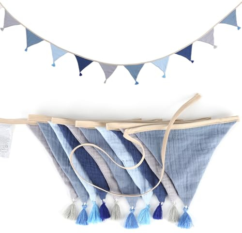 zhufubao Girlande Wimpelkette Kinderzimmer, 2.6m Wimpelkette Stoff, Wimpelkettes Outdoor Wetterfest Kinderzimmer Deko, Gartenparty Happy Birthday Girlande Dekorationen (Blau)