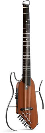 Donner HUSH-I EVO2 Acoustic Electric Travel Guitar – Portable Headless Quiet Practice Guitar, Ultra-Light, Mahogany Body with Built-in Tuner, Detachable Stands & Headphone Jack - Natural
