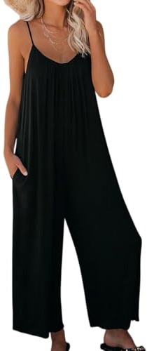 Cozyan Mono Peto Suelto De Mujer Verano Tirantes Finos Ropa Pierna Ancha Con Bolsillos Casual Color Sólido Playa Pantalón Peto Mujer Monos Pantalones Palazzo con Bolsillos Casual Jumpsuit