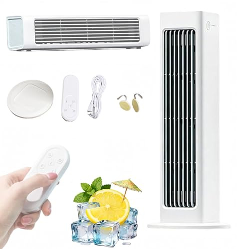 Ventilador de Refrigeración Portátil, Aire Acondicionado de Pared con Batería de 4000mAh y 3 Velocidades de Viento, Control Remoto, Mini Enfriador de Aire con Carga USB y Oscilación de 60° para White
