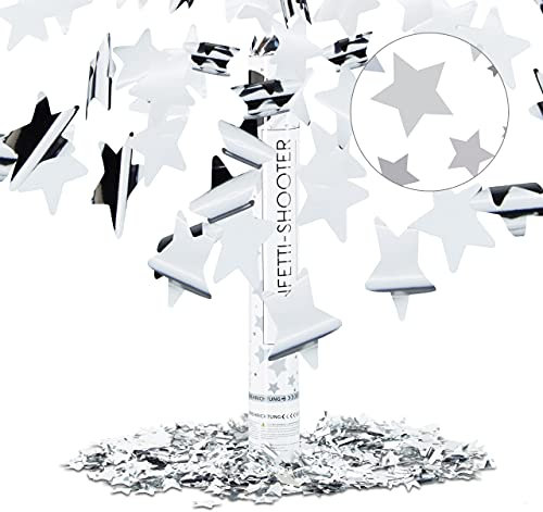 Relaxdays 10021764 Cannone Spara-Coriandoli, Argento, 40 cm, Stella, Gittata 8 m, Capodanno, Compleanno, Carnevale