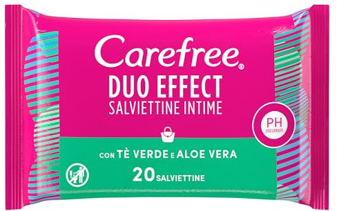 Carefree Toallitas Intimas de Mujer, Te Verde y Aloe Vera, 20 unidades