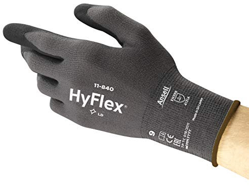 Ansell HyFlex 11-840 Professional Work Gloves, Resistant Mechanical Gloves with Patented Technologies, Multi-Purpose Gloves, Assembly, Mechanics, Industrial, Black, Size 2XL (1 Pair)