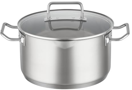 RÖSLE EXPERTISO Olla universal de acero inoxidable 18/10, 24 cm, tapa de cristal, escala interior, apta para inducción, apta para lavavajillas