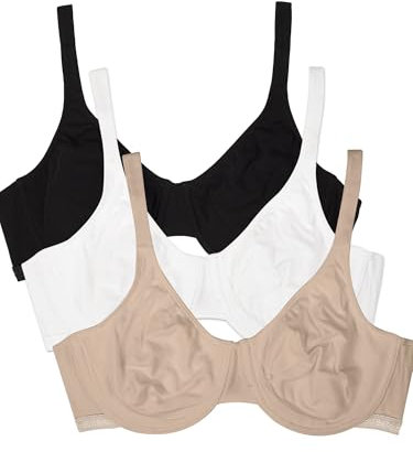 Fruit of the Loom Damen Ungefütterter Bügel Baumwoll-und Spandex-Mischung für Natürliche Form und Flexibilität T-Shirt-BH, Undurchsichtige, Schwarz/Sand/Weiß 86ck, 85C (3er Pack)