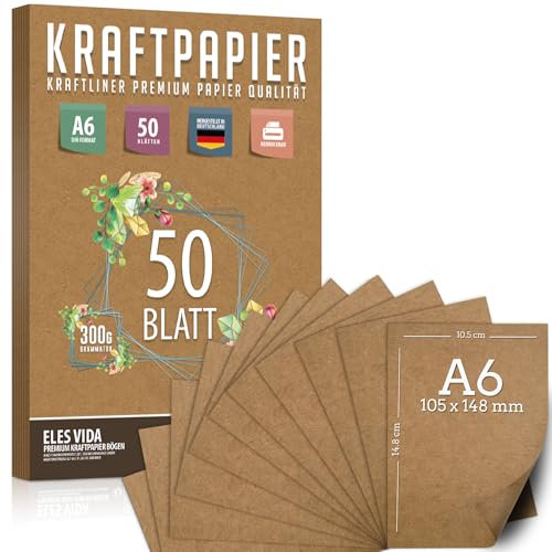 Blanko Postkarten Kraftpapier zum Selbstgestalten DIN A6 Set - 300g - 10,5 x 14,8 cm Naturkarton Pappe Blätter aus Kraftkarton zum Drucken, Kartonpapier Basteln für Hochzeit Geschenke Etiketten 50 Stk