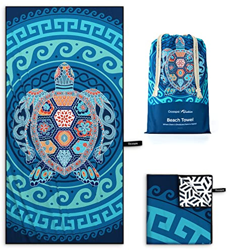 OCOOPA Serviette de plage en microfibre à séchage rapide, anti-sable, super légère - pour piscine, camping, pique-nique, yoga, gym, sport - Tortue de mer colorée - XL (160 x 79 cm)