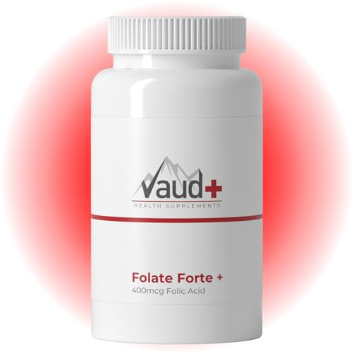 VAUD® Compresse di acido folico ad alto dosaggio – acido folico per i desideri dei bambini e la gravidanza – 100 compresse – dosaggio elevato con acido folico 400 mcg – Vegano – naturale – testato in