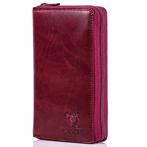 MATADOR Leder Geldbörse Damen Pink Groß #GIRONA mit Geschenk Verpackung, Luxus RFID Geldbeutel Damen Gross, Geldtasche Frauen Viele Fächer, Leder Brieftasche, Edles Portemonnaie Frauen Pink
