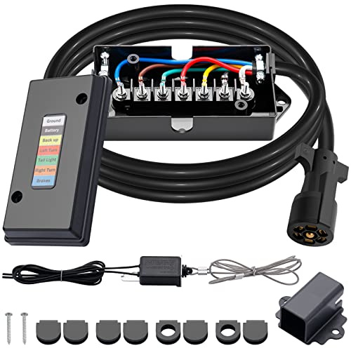CheeMuii 7-vägs släpvagnssladd och 7-gängs kopplingsbox kit med 12 V brytarbrytare och plugghållare, slitstark, 8 FT släpvagn, kabelsats för släpvagnar, husbilar