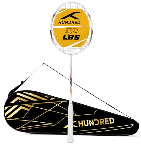 HUNDRED Rock 88 - Racchetta da badminton con corda in fibra di carbonio con copertura completa per racchetta, per giocatori intermedi, 82 g, tensione massima delle corde, 14,5 kg