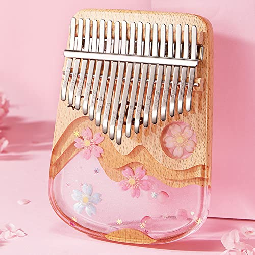 BOTOWI 21 Teclas Piano de Pulgar Kalimba de Cristal, 17 Teclas de Piano de Dedos Regalo Musical, Acrílico Transparente Tono C con Bolsa de EVA, Martillo de Afinar, Paño de Limpieza,17keys Sakura