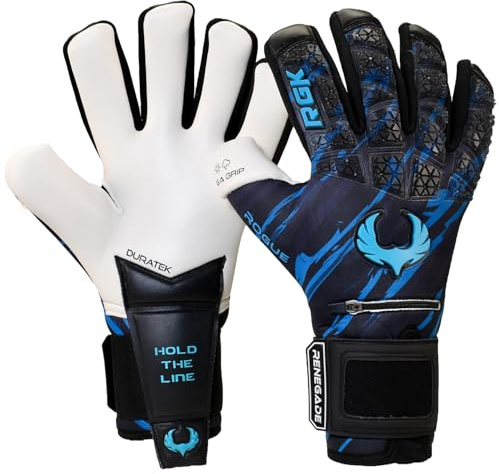 Renegade GK Limited Edition Rogue Maelstrom Goalie Gloves with Fingersaves | 4mm Giga Grip | Blue Goalkeeping Gloves (Size 9, Youth-Adult, Neg. Cut, Level 4+)