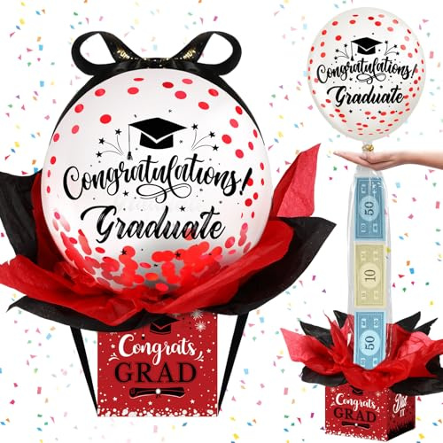 MiniInflat Graduation Pull Money Balloon Box Surprise Kit for Cash Graduation Party Balloon Set Class of 2026 Graduates Gifts for College High School Grad Party Decorations Supplies(Red)