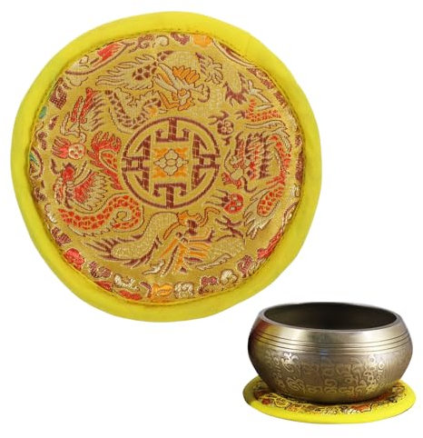Tibetische Klangschale Kissen, Buddhismus Klangschale Kissen, Pad für Klangschalen, Buddhistische Ritualinstrumente Zubeh, Klangschalenkissen, Schön und Praktisch, Gelb, Durchmesser 12cm