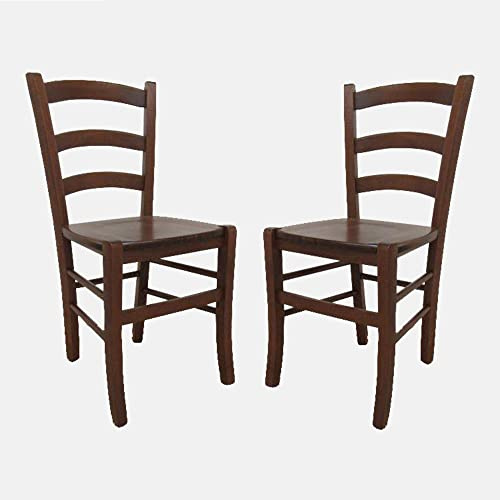 Dmora - Sedia Cuenca, Set di 2 Sedie classiche in legno color Noce, Ideale per sala da pranzo, cucina o salotto, cm 44x45h87, con fondello in Legno