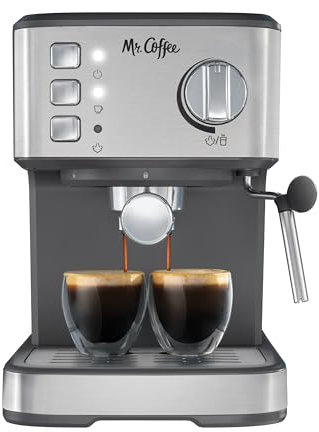 Mr. Coffee Compact Espresso Maker, Espresso Machine With Steam Wand, 15-Bar Pump Automatic Espresso Machine