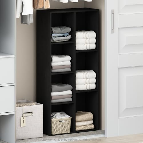 Furinno Reed Organizador De 7 Cubos con Estantes Abiertos, para Dormitorio Y Sala De Estar, Madera Negra