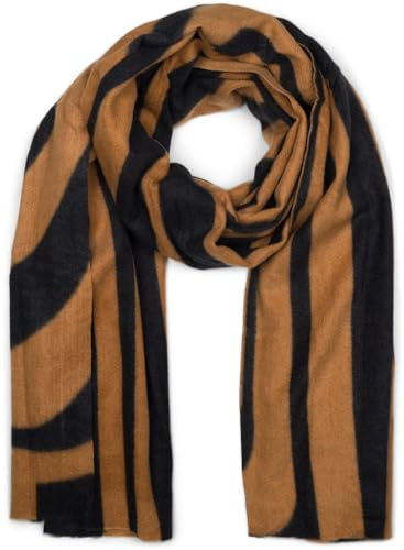 styleBREAKER Damen Schal mit geschwungenem Linienmuster - Weicher und stylischer langer Schal 01017162, Farbe:Cognac-Schwarz