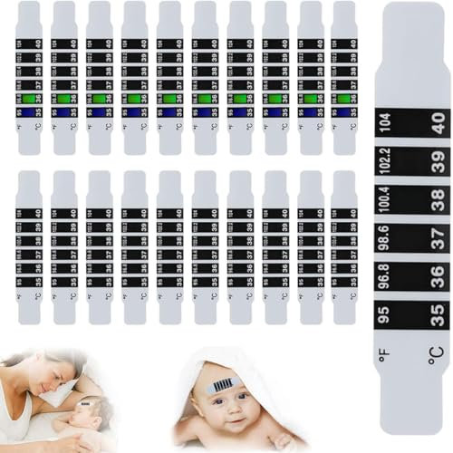 CJQRL 20 Pezzi Termometro Bambini,Strisce per Termometro Frontale per Bambino,Striscia Termometro,Termometro Fronte,Termometro Bambino,Riutilizzabile,per Controllare la Temperatura del Bambino