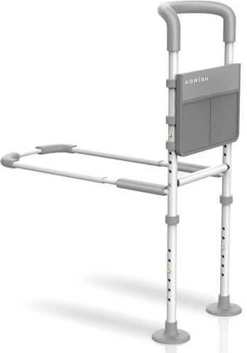 Agrish Bed Rails for Elderly Adults Safety, Bed Rails for Seniors Supports 350lbs with Motion Lights & Storage Pouch, Adjustable Bed Cane with Non-Slip Grip, Stable Bed Assist Rails for Seniors