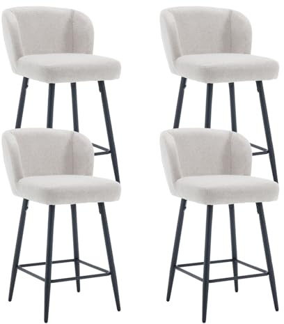 Ya-Home Juego de 4 Taburetes Altos de Cocina Moderno de Lino con Respaldo Suave y Cojin Grueso, Sillas Altas de Cocina con Patas Metálicas Robustas, Taburetes de Bar para Hogar/Bar/Recepción,Avena