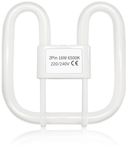 Akynite 16W 2D Square 2-Pin GR8 Cap Daylight White 6500k Compact Fluorescent Lamp, AC 230V, CFL 2 Pin Light Bulb, not dimmable, GR8 DD Flat Butterfly Bulb for Flush Ceiling Light, 1 Pack