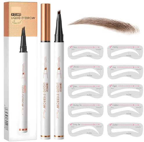 MOTIBACK Lápiz de cejas de 4 puntas de una sola cabeza, resistente al agua, lápiz microblading 3D con 20 plantillas de cejas, duradero y resistente al sudor para un aspecto natural de cejas silvestres