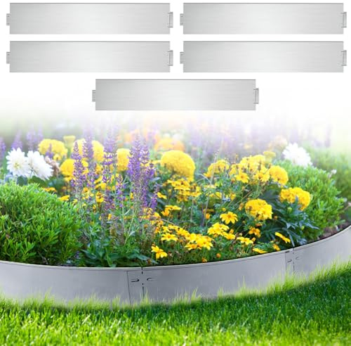 Monucep Bordure de pelouse en métal galvanisé - 5 m, 10 m, 15 m, 20 m, 25 m, 30 m, 35 m, 40 m, 45 m, 50 m, palissade, Peut être utilisée pour Cour, Jardin, Argent (Longueur 5 m - Hauteur 15 cm)