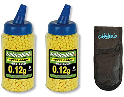 Outletdelocio. Pack 2 Biberónes 2000 balines PVC para Airsoft. Calibre 6mm 0,12 gr (Total 4000 Bolas) + Funda Portabalines