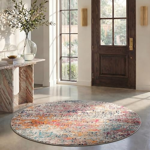 SAFAVIEH Contemporary Rug for Living Room, Dining Room, Bedroom - Madison Collection, Short Pile, in Grey and Pink, 200 x 200 cm