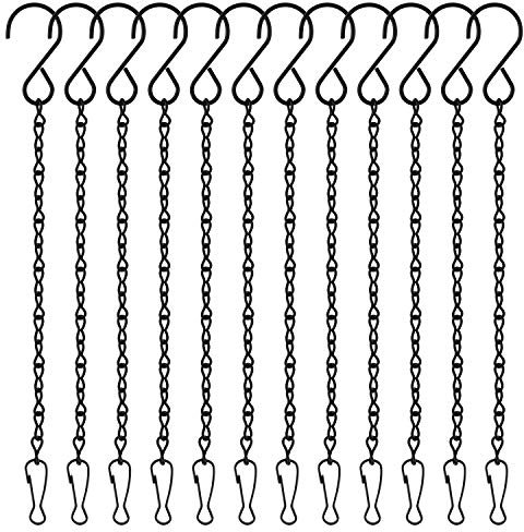 FEPITO 12er Pack Schwarze Hängeketten, 10-Zoll-Hängekorbketten, Gartenpflanzenbügel Metallketten mit Haken Clips für Vogelhäuschen, Windspiele, Laternen, Pflanzgefäße, dekorative Ornamente