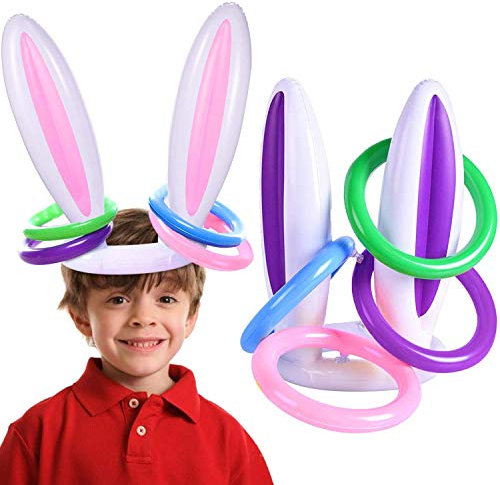 2 Pack Inflatable Bunny Rabbit Ears Ring Toss Party Games (2 Set/8 Rings) Target throwing toy,Indoor Outdoor Toys Gift for Kids Family Easter Party Favors/Supplies