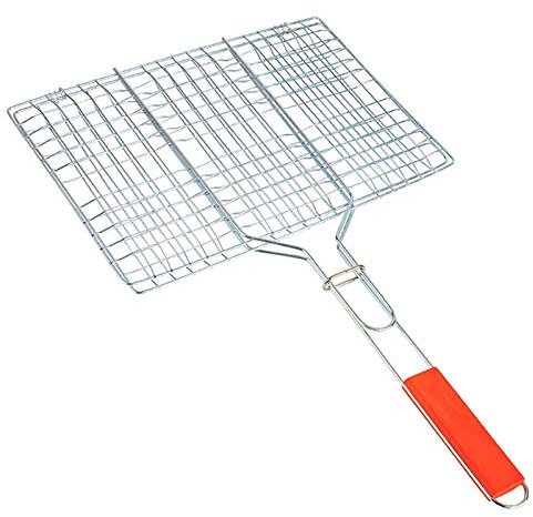 Cesta grande para barbacoa, accesorio resistente para asar carne, pescado, verduras, filete con mango de madera