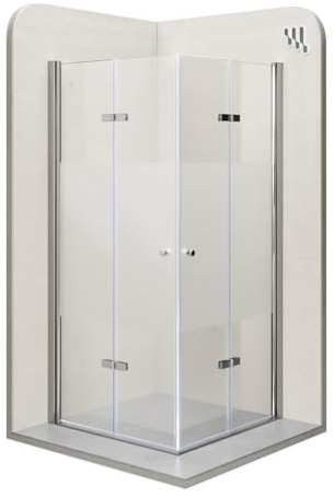 Mampara de Ducha Emma 100x80x190cm, NO REVERSIBLE, Puertas Plegables, Ajuste 98.5-100.5x78.5-80.5cm, Perfiles Cromo, Cristal Templado Parcialmente Satinado 6mm