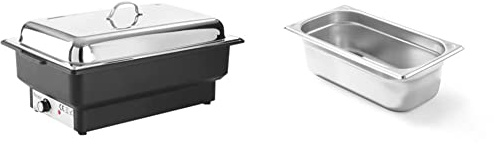 HENDI Chafing dish Tellano, Wärmebehälter, 9L, 230V, 900W, 573x348x(H)284mm, Edelstahl & 806432 Gastronormbehälter, Temperaturbeständig von -40° bis 300°C, 3,4L, GN 1/3, 325x176x(H)100mm, Edelstahl