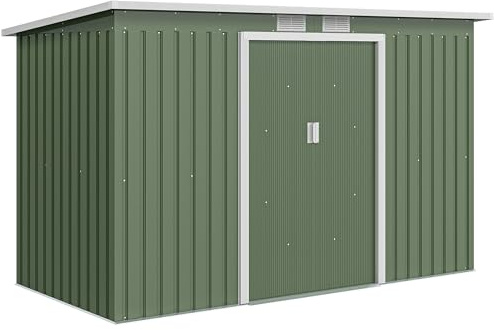 Outsunny Caseta de Jardín Exterior 3,2 m² 280x130x172 cm Cobertizo de Jardín Exterior con Puerta Corredera Techo Inclinado Base Refuerzo (Suelo NO Incluido) y 2 Ventanas Verde