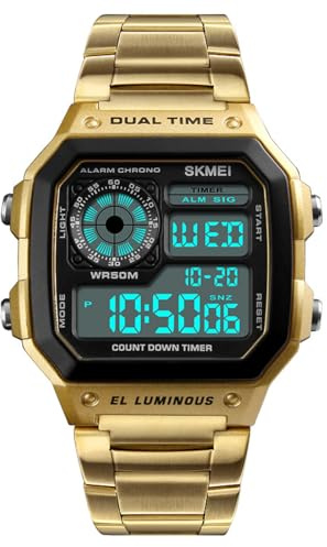 SKMEI Wrist Watch for Men, Digital Sports Waterproof Watch with Dual Time Chronograph Countdown Alarm Backlight,1335-Gold