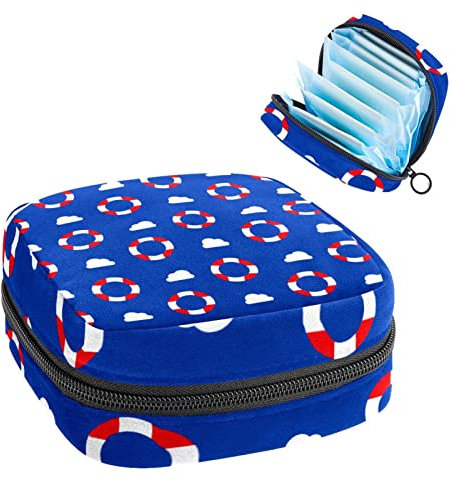 Period Pouch, Portable Tampon Storage Bag for Sanitary Napkins, Nautical Blue Lifebuoy