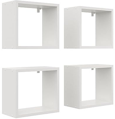 KUBUTKU Wandregal 4er Set 30x33x18 Quadratisch Hängeregal Mordern Design Wandboard für Wohnzimmer Schlafzimmer Büro und Küche (Weiß)
